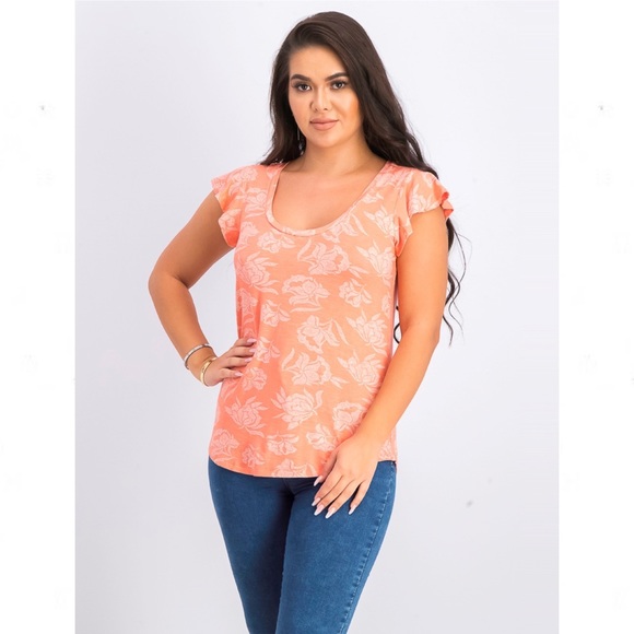 Daniel Rainn Tops - Daniel Rainn Norielle Flutter Sleeve Top Floral Dot Orange White M